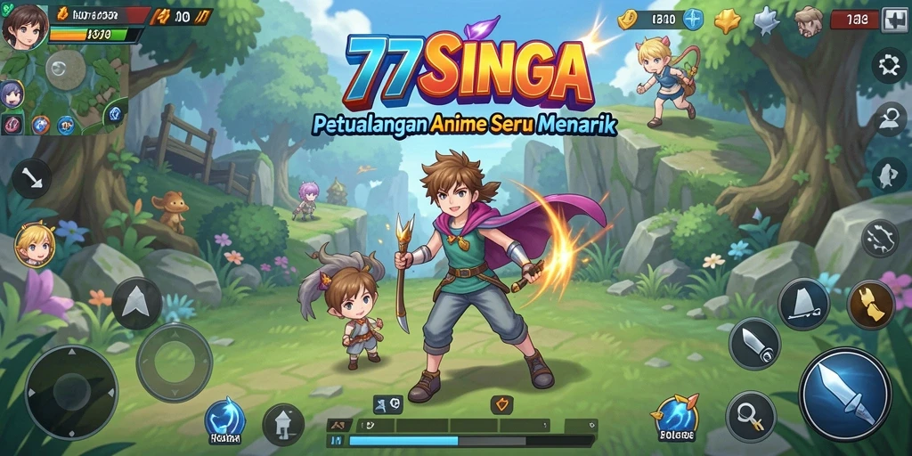 Screenshot gameplay 77SINGA yang menunjukkan pertarungan karakter anime.