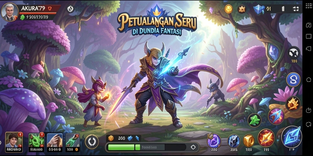 Gameplay AKURAT79 dengan karakter berjuang melawan monster.