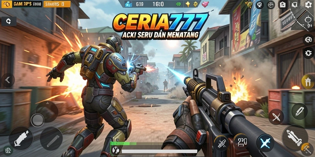 Screenshot CERIA777 menampilkan aksi pertempuran seru di arena TPS.
