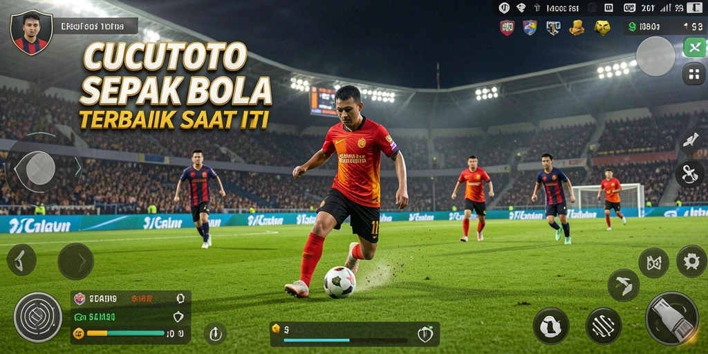 Tampilan gameplay seru dalam CUCUTOTO dengan aksi sepak bola nyata.