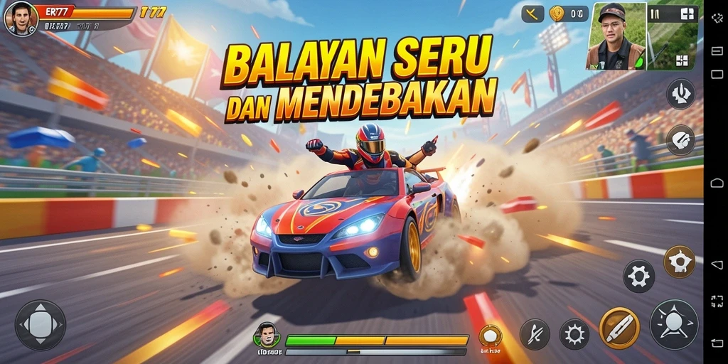 Screenshot gameplay ER777 menampilkan aksi balapan yang penuh adrenalin.