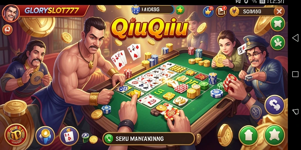 Screenshot GLORYSLOT777 menunjukkan gameplay QiuQiu yang seru dan interaktif.
