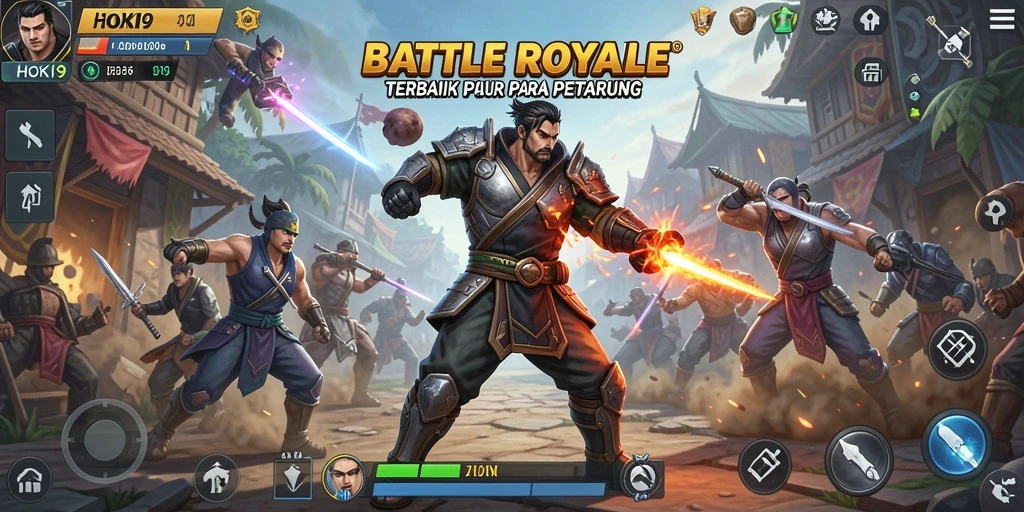 Tampilan gameplay HOKI9 yang intens dan menarik selama pertarungan Battle Royale.