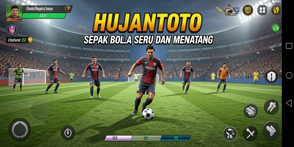 Tampilan gameplay HUJANTOTO yang menegangkan di lapangan sepak bola.