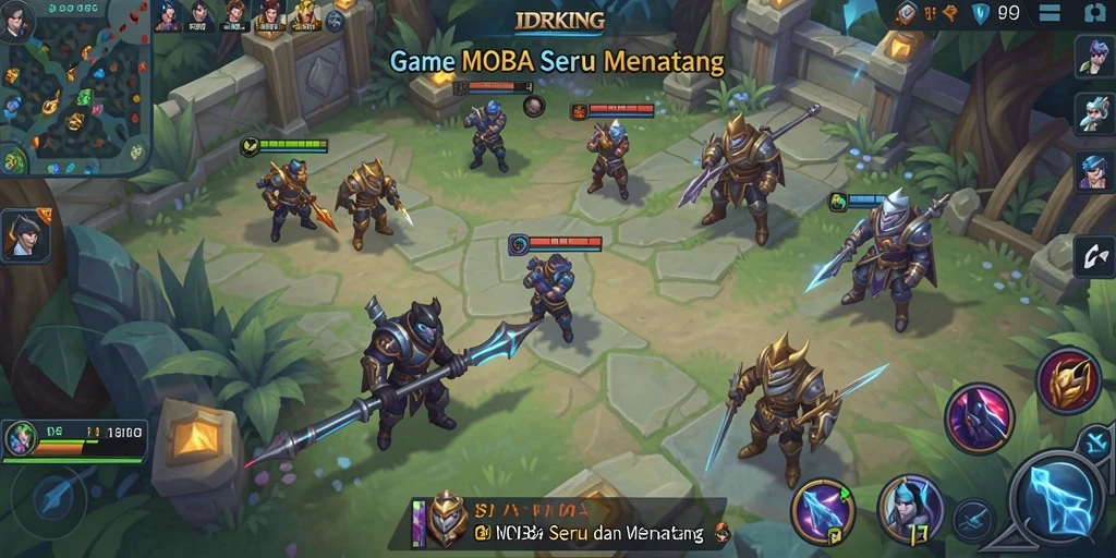 Screenshot yang menunjukkan aksi intens dalam gameplay MOBA IDRKING.