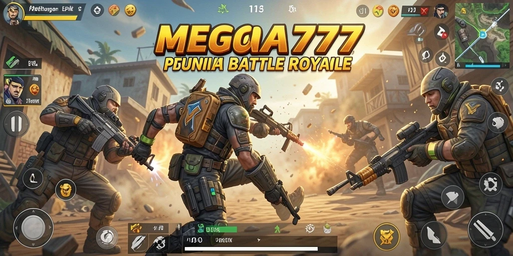Screenshot gameplay MEGA777 menampilkan aksi pertempuran sengit di arena.