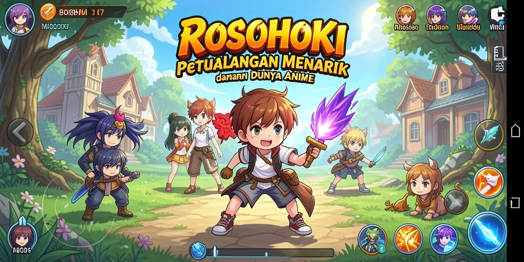 Tampilan yang memukau dari gameplay <strong>ROSOHOKI</strong> dengan karakter anime yang aktif.