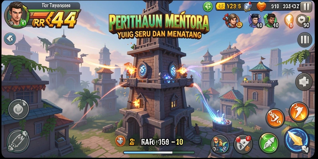 Screenshot gameplay Tower Defense RR44 yang menegangkan.