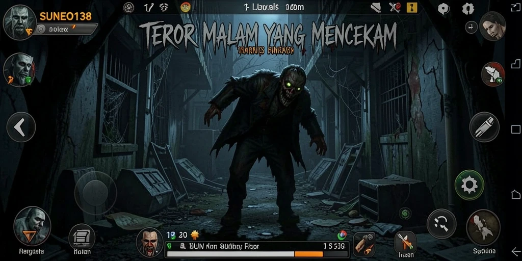 Tampilan gameplay menakutkan dari SUNEO138 dengan atmosfera horor yang kental.