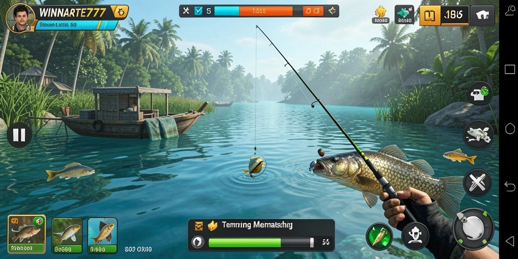 Screenshot gameplay WINRATE777 dengan suasana memancing yang menakjubkan.